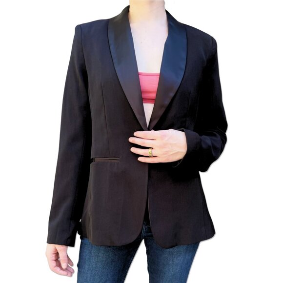 NWT M.S.S.P. Elegant Black Blazer with Satin Lapel Size 8 - Picture 1 of 5